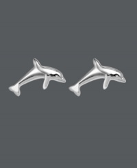 Simple studs that make an instant splash! Unwritten earrings feature a pair of leaping dolphins, crafted in sterling silver. Approximate diameter: 5/8 inch.