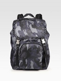 Tessuto nylon backpack with camo print detail and adjustable shoulder straps for maximum comfort.Drawstring, buckle closureTop handleExterior, interior zip pocketsNylon10W x 18H x 7DMade in Italy Tessuto nylon backpack with camo print detail and adjustable shoulder straps for maximum comfort.Drawstring, buckle closureTop handleExterior, interior zip pocketsNylon10W x 18H x 7DMade in Italy