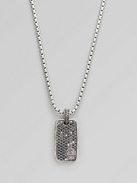 Polished sterling silver chain with pavé black diamond dog tag. Necklace, about 22 long Pendant, about 1½ X ¾ 3.06 tcw Signature initials on tag Lobster clasp Imported Polished sterling silver chain with pavé black diamond dog tag. Necklace, about 22 long Pendant, about 1½ X ¾ 3.06 tcw Signature initials on tag Lobster clasp Imported