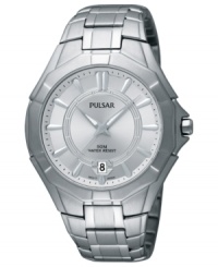 Built with durable titanium, this dress watch from Pulsar is as stylish as it is reliable. Built with durable titanium, this dress watch from Pulsar is as stylish as it is reliable.