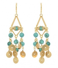 Rachel Reinhardt Kate 14k Gold Plated Elegant Chandelier Dangle Earring with Blue Turquoise and Textured Gold Disk Dangles Rachel Reinhardt Kate 14k Gold Plated Elegant Chandelier Dangle Earring with Blue Turquoise and Textured Gold Disk Dangles