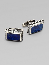 The perfect finishing touch for your smartest suit, a bold pair of semi-precious sterling silver cufflinks.Lapis or onyx inlaysSterling silverAbout 1W X ½HImported The perfect finishing touch for your smartest suit, a bold pair of semi-precious sterling silver cufflinks.Lapis or onyx inlaysSterling silverAbout 1W X ½HImported