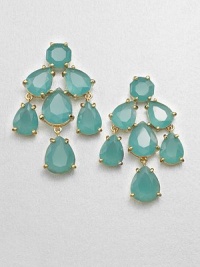 A polished style in 12k goldplating that will dress up any look. Plastic stones12k goldplated brassLength, about 2Post backImported A polished style in 12k goldplating that will dress up any look. Plastic stones12k goldplated brassLength, about 2Post backImported