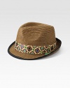 Multicolored print pattern decorates this classic straw fedora, keeping it ahead of the style game.StrawDry cleanImported