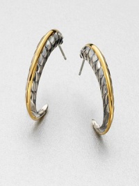 Radiant 23k goldplating on a sterling silver feather hoop base. 23k goldplated sterling silverSterling silverLength, about 1.33Post backImported Radiant 23k goldplating on a sterling silver feather hoop base. 23k goldplated sterling silverSterling silverLength, about 1.33Post backImported