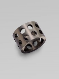 An edgy style with a perforated, two-row design. Gunmetal finished brassWidth, about ½Made in USA An edgy style with a perforated, two-row design. Gunmetal finished brassWidth, about ½Made in USA