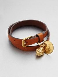 Supple leather style in a double wrap design embellished with a sparkling Swarovski crystals accented skull detail. LeatherSwarovski crystalsBrassLength, about 16Buckle closureMade in Italy Supple leather style in a double wrap design embellished with a sparkling Swarovski crystals accented skull detail. LeatherSwarovski crystalsBrassLength, about 16Buckle closureMade in Italy