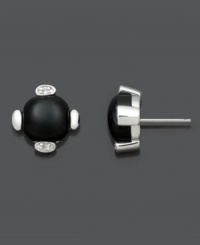 Pair up any ensemble with these versatile studs. Earrings feature a smooth onyx center (9 mm) with a sterling silver post setting and sparkling white topaz accents. Approximate diameter: 1/2 inch. Pair up any ensemble with these versatile studs. Earrings feature a smooth onyx center (9 mm) with a sterling silver post setting and sparkling white topaz accents. Approximate diameter: 1/2 inch.