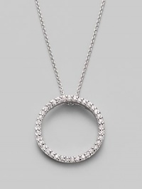 From the Tine Treasures Collection. A simple circle shimmers and sparkles, outlined in diamonds and dangling from a chain of 18K white gold.Diamond, 0.26 tcw 18k white gold Chain length adjusts from about 16 to 18 Pendant diameter, about ¾ Lobster clasp Made in Italy