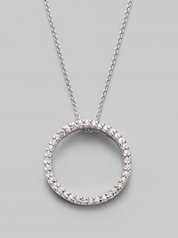 From the Tine Treasures Collection. A simple circle shimmers and sparkles, outlined in diamonds and dangling from a chain of 18K white gold.Diamond, 0.26 tcw 18k white gold Chain length adjusts from about 16 to 18 Pendant diameter, about ¾ Lobster clasp Made in Italy From the Tine Treasures Collection. A simple circle shimmers and sparkles, outlined in diamonds and dangling from a chain of 18K white gold.Diamond, 0.26 tcw 18k white gold Chain length adjusts from about 16 to 18 Pendant diameter, about ¾ Lobster clasp Made in Italy