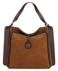 Rock the cool colorblock trend with this haute hippie-chic style from BCBGMAXAZRIA. Soft suede is outfitted with antiqued silver accents, while the ultra-roomy meets all your daily dalliances with ease. Rock the cool colorblock trend with this haute hippie-chic style from BCBGMAXAZRIA. Soft suede is outfitted with antiqued silver accents, while the ultra-roomy meets all your daily dalliances with ease.