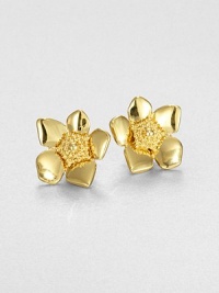 From the Bloomspot Collection. Golden flowers with polished petals and textured centers couldn't be prettier or more feminine.GoldtoneDiameter, about 1Post backImported