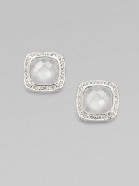 A center, faceted doublet surrounded by dazzling stones for a simply elegant style. Rhodium plated brassCrystalsCubic zirconiaCeramicSize, about ½Post backImported A center, faceted doublet surrounded by dazzling stones for a simply elegant style. Rhodium plated brassCrystalsCubic zirconiaCeramicSize, about ½Post backImported