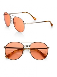 The essential aviator style in nickel and stainless steel with a colorful lens. Available in antique silver metal with pink mono lens.Metal templesUV400 protectionImported The essential aviator style in nickel and stainless steel with a colorful lens. Available in antique silver metal with pink mono lens.Metal templesUV400 protectionImported