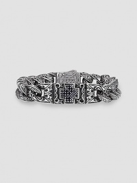 Sparta engraving and a diamond-cut black sapphire cross on handsome sterling silver. About 8½ long 18k gold accent dual lock clasp Made in USA Sparta engraving and a diamond-cut black sapphire cross on handsome sterling silver. About 8½ long 18k gold accent dual lock clasp Made in USA