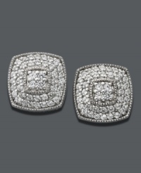 Add key accessories to your wardrobe -- simple studs with a touch of sparkle are both timeless and elegant. Earrings crafted in 14k white gold feature a chic square design decorated with round-cut diamonds (1/2 ct. t.w.). Approximate diameter: 1/2 inch. Add key accessories to your wardrobe -- simple studs with a touch of sparkle are both timeless and elegant. Earrings crafted in 14k white gold feature a chic square design decorated with round-cut diamonds (1/2 ct. t.w.). Approximate diameter: 1/2 inch.