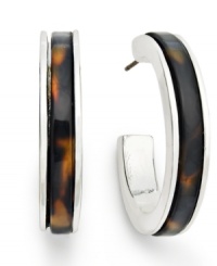 Summer style inspired by sunglasses. Lauren by Ralph Lauren takes trendy tortoise resin and incorporates it into these chic, silver tone hoop earrings. Approximate diameter: 3/4 inch. Summer style inspired by sunglasses. Lauren by Ralph Lauren takes trendy tortoise resin and incorporates it into these chic, silver tone hoop earrings. Approximate diameter: 3/4 inch.