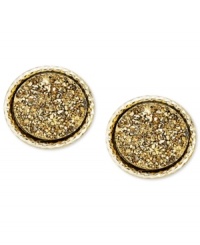 The golden days of summer. Bring the heat with you year round in these exotic stud earrings. Glowing bronze druzy serves as the focal point in a 14k gold setting. Approximate diameter: 1/2 inch.