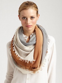 Ultra-soft wool and silk blend is adorned with an eye-catching ombré design and eyelash fringe trim.Wool/Silk66 X 66Dry cleanImported Ultra-soft wool and silk blend is adorned with an eye-catching ombré design and eyelash fringe trim.Wool/Silk66 X 66Dry cleanImported