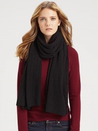 Offering must-touch texture, a cashmere scarf with a pretty, lace-inspired pattern.CashmereAbout 28 X 85Imported Offering must-touch texture, a cashmere scarf with a pretty, lace-inspired pattern.CashmereAbout 28 X 85Imported