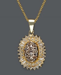 Brighten your day with a burst of sunshine. Effy Collection necklace features a sparkling mix of round-cut cognac diamonds (1/2 ct. t.w.) and round and baguette-cut white diamonds (1/3 ct. t.w.). Crafted in 14k gold. Approximate length: 18 inches. Approximate drop width: 1/2 inch. Approximate drop length: 1 inch. Brighten your day with a burst of sunshine. Effy Collection necklace features a sparkling mix of round-cut cognac diamonds (1/2 ct. t.w.) and round and baguette-cut white diamonds (1/3 ct. t.w.). Crafted in 14k gold. Approximate length: 18 inches. Approximate drop width: 1/2 inch. Approximate drop length: 1 inch.