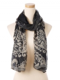 Theodora & Callum Womens Black Multi Graphic Lace Wearable Art Gauze Scarf - Black - One Size Theodora & Callum Womens Black Multi Graphic Lace Wearable Art Gauze Scarf - Black - One Size