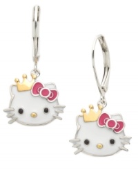 Royal and resplendent. Hello Kitty's princess kitty drop earrings are set in sterling silver with a 14k gold over sterling silver crown and bright enamel accents. Approximate drop: 1-1/5 inches. Royal and resplendent. Hello Kitty's princess kitty drop earrings are set in sterling silver with a 14k gold over sterling silver crown and bright enamel accents. Approximate drop: 1-1/5 inches.