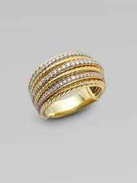 From the Lantana Collection. A brilliant design with rows of dazzling diamonds between pretty cables crafted in radiant 18k gold. Diamonds, .54 tcw18k goldWidth, about ½Imported From the Lantana Collection. A brilliant design with rows of dazzling diamonds between pretty cables crafted in radiant 18k gold. Diamonds, .54 tcw18k goldWidth, about ½Imported