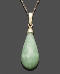 Add this cool piece for serene style. A beautifully-faceted jade teardrop (10 mm x 20 mm) shines in a 14k gold setting. Approximate length: 18 inches. Approximate drop: 1-1/2 inches. Add this cool piece for serene style. A beautifully-faceted jade teardrop (10 mm x 20 mm) shines in a 14k gold setting. Approximate length: 18 inches. Approximate drop: 1-1/2 inches.