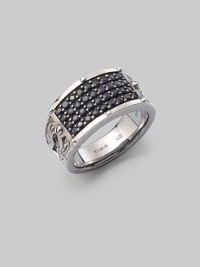 A tapered design in burnished sterling silver is defined by four rows of tiny black sapphires. Sterling silver Black sapphires ¼W X 1 diam. Imported A tapered design in burnished sterling silver is defined by four rows of tiny black sapphires. Sterling silver Black sapphires ¼W X 1 diam. Imported