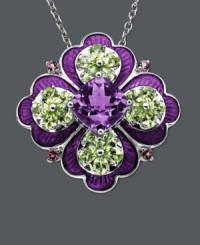 Snap up flirty florals for spring. Town & Country's bold flower pendant features vibrant gemstones, including amethyst (3-5/8 ct. t.w.), pink tourmaline (1/4 ct. t.w.) and peridot (3-1/5 ct. t.w.) set in sterling silver. Approximate length: 18 inches. Approximate drop: 1 inch. Snap up flirty florals for spring. Town & Country's bold flower pendant features vibrant gemstones, including amethyst (3-5/8 ct. t.w.), pink tourmaline (1/4 ct. t.w.) and peridot (3-1/5 ct. t.w.) set in sterling silver. Approximate length: 18 inches. Approximate drop: 1 inch.