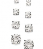 B. Brilliant Sterling Silver Earrings Set, Cubic Zirconia Set of Four Stud Earrings