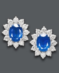Make a poignant statement with face-framing studs. Royalty Inspired by Effy Collection's stunning oval-cut sapphires (3-3/4 ct. t.w.) shine with the addition of round-cut diamonds (1-5/8 ct. t.w.). Crafted in 14k white gold. Approximate diameter: 3/4 inch. Make a poignant statement with face-framing studs. Royalty Inspired by Effy Collection's stunning oval-cut sapphires (3-3/4 ct. t.w.) shine with the addition of round-cut diamonds (1-5/8 ct. t.w.). Crafted in 14k white gold. Approximate diameter: 3/4 inch.