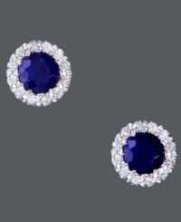 Sweet button studs add a touch of simplicity and sparkle to any look. Effy Collection design set in 14k white gold with round-cut sapphires (7/8 ct. t.w.) encircled by round-cut diamonds (1/8 ct. t.w.). Approximate diameter: 1/4 inch. Sweet button studs add a touch of simplicity and sparkle to any look. Effy Collection design set in 14k white gold with round-cut sapphires (7/8 ct. t.w.) encircled by round-cut diamonds (1/8 ct. t.w.). Approximate diameter: 1/4 inch.