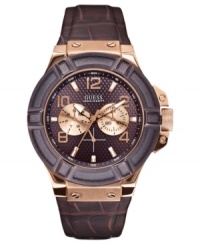 Standout from the crowd with this sporty and versatile watch from GUESS. Standout from the crowd with this sporty and versatile watch from GUESS.