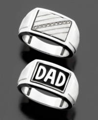 For the world's greatest Dad. This sterling silver ring has a rotating rectangular section that displays DAD on one side and sparkling diamond accents on the other. For the world's greatest Dad. This sterling silver ring has a rotating rectangular section that displays DAD on one side and sparkling diamond accents on the other.