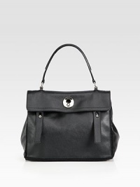 Taurillon leather pairs with YSL denim in this roomy flap-front silhouette.Top handle, 6 dropFlap with slide-lock closureOne outside open pocketProtective metal feetCenter zip pocketTwo inner compartmentsCotton lining12W X 9¾H X 5¾DMade in Italy Taurillon leather pairs with YSL denim in this roomy flap-front silhouette.Top handle, 6 dropFlap with slide-lock closureOne outside open pocketProtective metal feetCenter zip pocketTwo inner compartmentsCotton lining12W X 9¾H X 5¾DMade in Italy