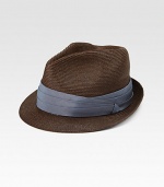 A classic fedora style with contrasting fabric band.90% paper/10% cottonBrim, about 1½Spot cleanMade in USA