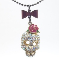 DaisyJewel Presents: Betsey Johnson Rose Skull Necklace Top Seller - This 3D Skull is a Betsey Favorite and Covered with Sparkling Crystal Pave and Colorful Enamel Accented Rose. The Pendant Is 1.25 In. Long .75 in Wide and .75 In. Thick. It Hangs From a DaisyJewel Presents: Betsey Johnson Rose Skull Necklace Top Seller - This 3D Skull is a Betsey Favorite and Covered with Sparkling Crystal Pave and Colorful Enamel Accented Rose. The Pendant Is 1.25 In. Long .75 in Wide and .75 In. Thick. It Hangs From a