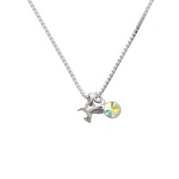 Mini Silver Hummingbird Charm Necklace with AB Crystal Drop Mini Silver Hummingbird Charm Necklace with AB Crystal Drop