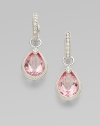 Pear-shaped drops of faceted baby pink topaz are set within granulated frames of 18k gold and diamonds, ready to hang from your favorite hoops. Diamonds, 0.04 tcw Baby pink topaz 18k white gold Drop, about ¾ Spring ring clasp Imported Please note: Earrings sold separately.
