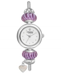 Lovely lavender beads and heart charms make this bangle watch from Caravelle by Bulova a darling choice for special occasions. Lovely lavender beads and heart charms make this bangle watch from Caravelle by Bulova a darling choice for special occasions.