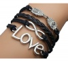 Plating Retro Silver Double Owl & Infinity Wish Love Bracelet Black Rope Braided Personalized Friendship Gift 2198r