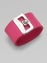 A wide, pebbled leather style with a chic logo accented, turn-lock closure. Leather10K goldplated or rhodium and palladium plated zincLength, about 7½Turn-lock closureImported A wide, pebbled leather style with a chic logo accented, turn-lock closure. Leather10K goldplated or rhodium and palladium plated zincLength, about 7½Turn-lock closureImported
