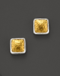 Crafted in hammered 24 Kt. gold and pure silver, this square amulet earring effortlessly complements your chic ensemble. Crafted in hammered 24 Kt. gold and pure silver, this square amulet earring effortlessly complements your chic ensemble.