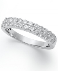 Extraordinary sparkle. Two rows of sparkling round-cut diamonds (3/4 ct. t.w.) shine in a polished 14k white gold setting. Extraordinary sparkle. Two rows of sparkling round-cut diamonds (3/4 ct. t.w.) shine in a polished 14k white gold setting.