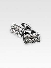 Sterling silver bar designs are engraved with a basketweave pattern. T-bar backing ¾ X ½ Made in USA Sterling silver bar designs are engraved with a basketweave pattern. T-bar backing ¾ X ½ Made in USA