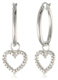 Sterling Silver Heart Drop with Diamond-Accent Hoop Earrings (0.8 Diameter) Sterling Silver Heart Drop with Diamond-Accent Hoop Earrings (0.8 Diameter)