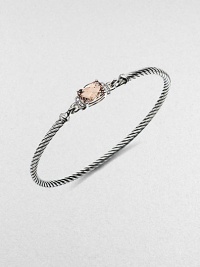 From the Petite Wheaton Collection. A faceted pillow of softly hued pink morganite, edged with diamonds and set on a classic sterling silver cable bangle.Diamonds, 0.08 tcwPink morganiteSterling silverDiameter, about 2½3mm cableHook claspImported