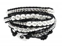 Elegant Thalia Black and White Genuine Leather Wrap Bracelet, Extra Long 5x Wrap Bracelet Elegant Thalia Black and White Genuine Leather Wrap Bracelet, Extra Long 5x Wrap Bracelet